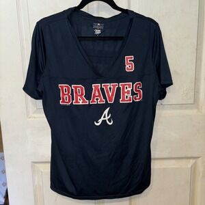 Atlanta Braves Tee Shirt Womens XL 100% Polyester Campus Lifestyle. V-Neck Style